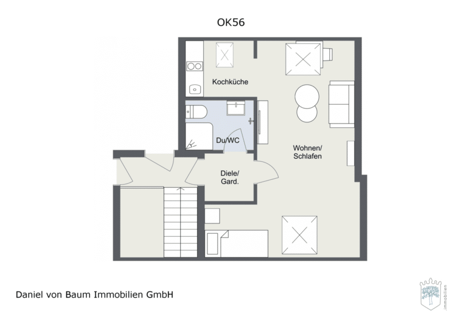 42349 Wuppertal, Dachgeschosswohnung: Helles Appartement mit herrlicher Aussicht - Grundriss OK56